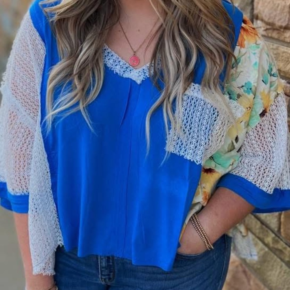 Blue and White Women's Top